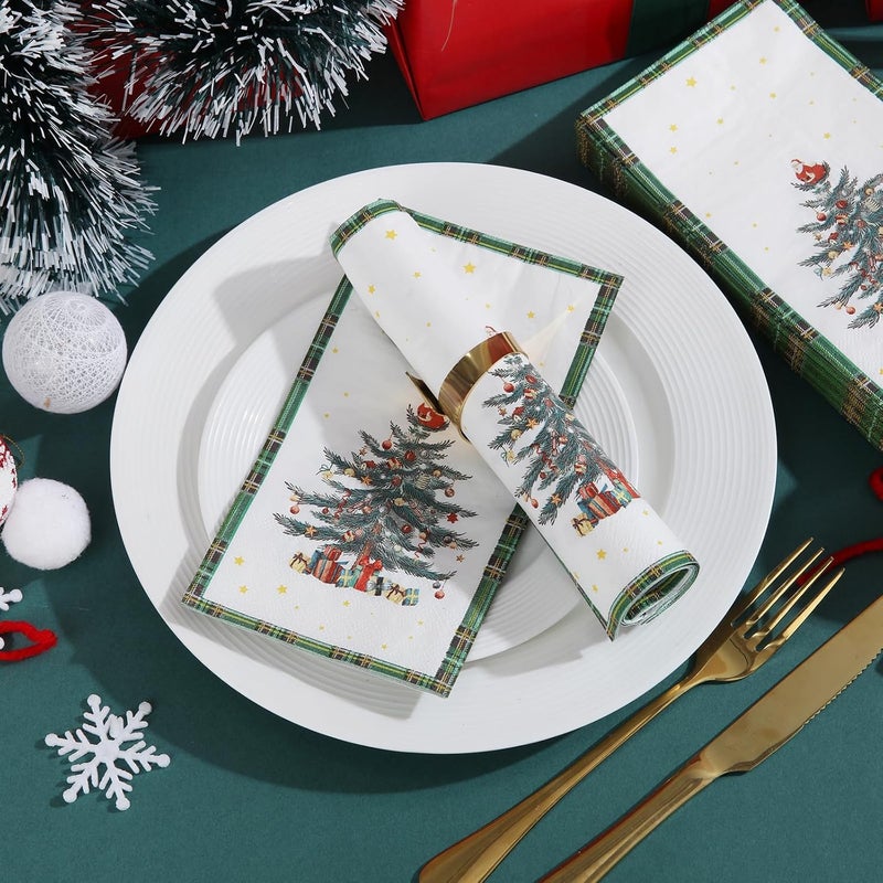 Tamone 100PCS 3-Ply Green Christmas Napkins - Christmas Tree Napkins Disposable - Premium Quality Green Dinner Napkins Soft and Absorbent - Image 5